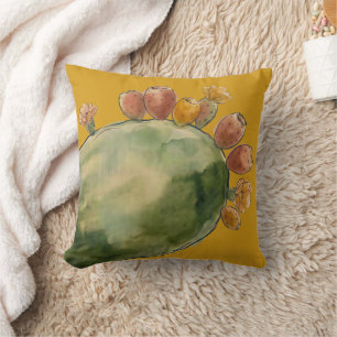 Coussin Fruit de Figuier de Barbarie à l'aquarelle Boho 