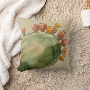 Coussin Fruit de Figuier de Barbarie à l'aquarelle Boho 