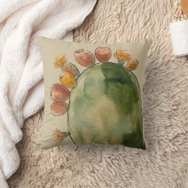 Coussin Fruit de Figuier de Barbarie à l'aquarelle Boho  (Couverture)