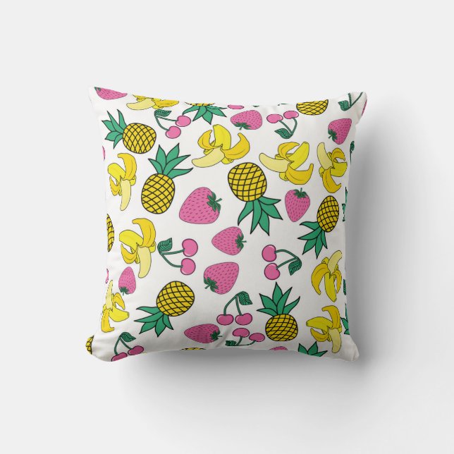 Coussin Fruit Fiesta : Bananes, ananas, fraises (Recto)