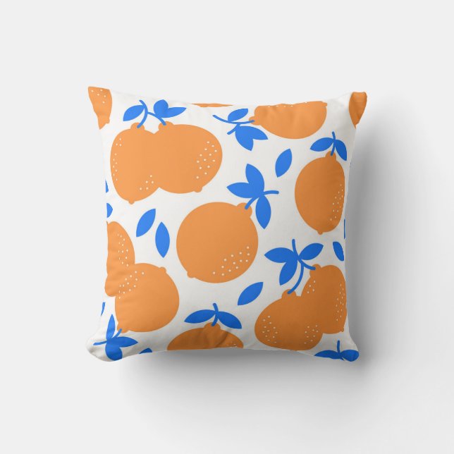 Coussin Fruit orange : Motif exquis bleu-bracelet. (Recto)