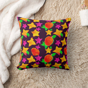 Coussin Fruits colorés dynamiques et étoiles Art Motif
