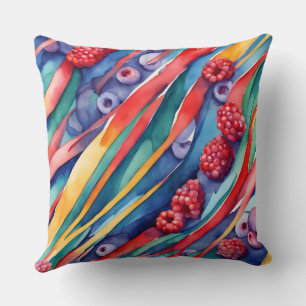Coussin Fruits de baies et rayures colorées fraîches