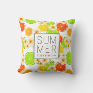 Coussin Fruits d'été frais et fleurs de Plumeria exotique