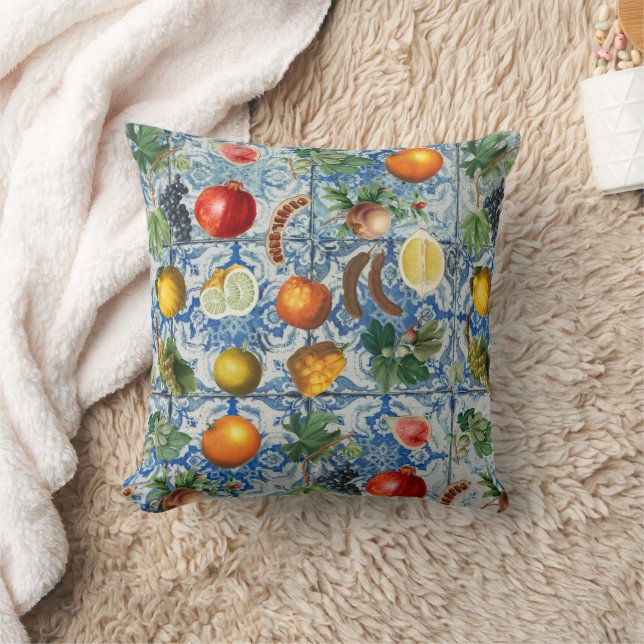 Coussin Fruits d'été méditerranéens & Mosaïque Bleue Blanc (Couverture)