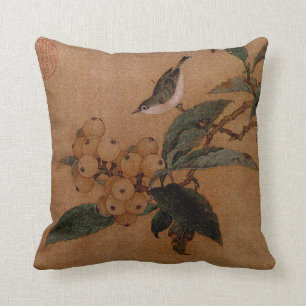 Coussin Fruits d'oiseau chinois et de loquat