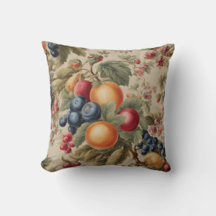 Coussin Fruits Exquis, Feuilles, Fleurs Délicates