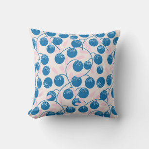 Coussin Fruits ronds bleus aux feuilles roses, en p transp