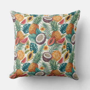 Coussin Fruits Tropicaux - Design Estival Ananas & Melon