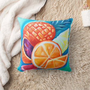 Coussin Fruits tropicaux en néon coloré
