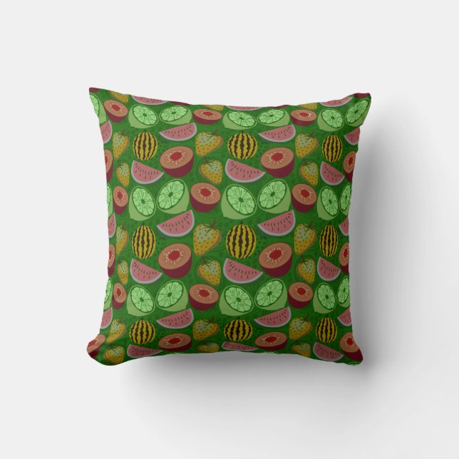 Coussin Fruits tropicaux motifs et vert arrière - plan (Recto)