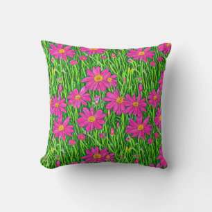 Coussin Fuchsia Fleurs sauvages roses dans un champ