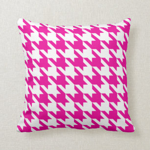 Coussin Fuchsia Pied De Poule Houndstooth rose blanc