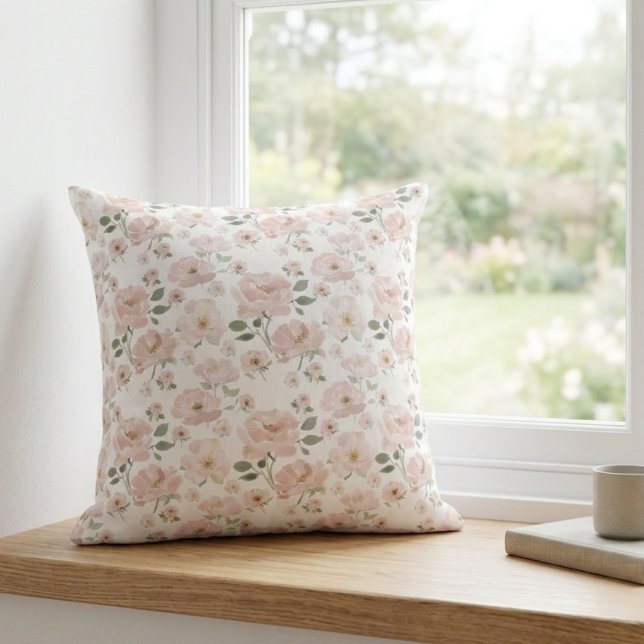 Coussin Fuchsia rose aquarelle florale (Créateur téléchargé)