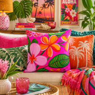 Coussin Fuchsia Vibrant Tropical Plumeria Pop