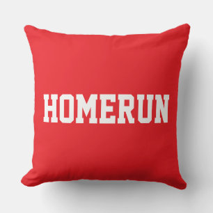 Coussin Fun Baseball HOMERUN Texte Blanc Sur Fond Rouge Cl