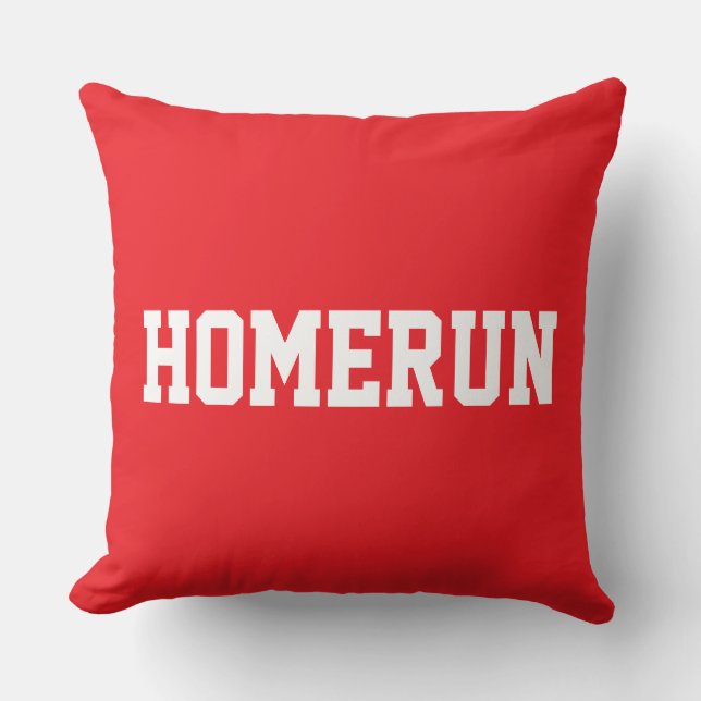 Coussin Fun Baseball HOMERUN Texte Blanc Sur Fond Rouge Cl (Recto)