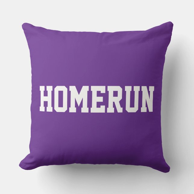 Coussin Fun Baseball HOMERUN Texte Blanc Sur Violet Royal (Recto)