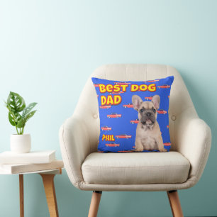 Coussin Fun Best Dog Papa - Custom Photo Cadeau Blue Retro