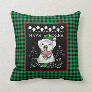 Coussin Fun Christmas White Boxe Dog