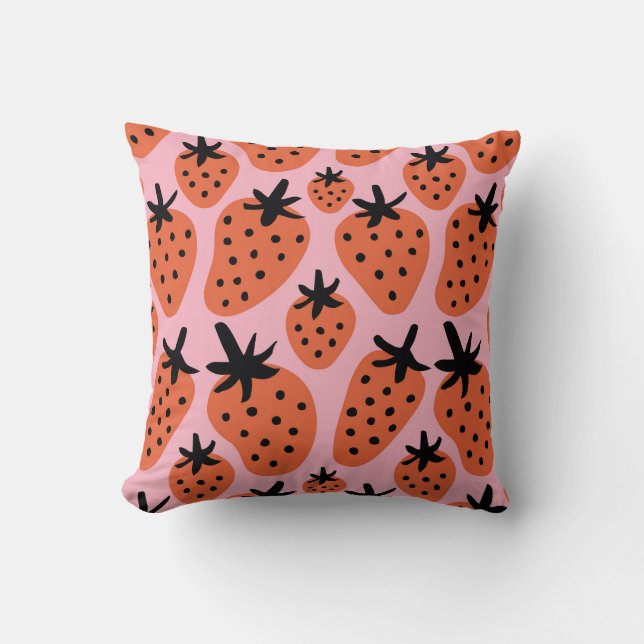 Coussin Fun fraise, design artisanal sans couture. (Recto)