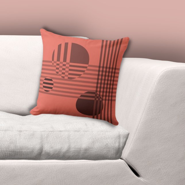 Coussin Fun Géométrique Stripes & Cercles Motif Rose (Fun Geometric Stripes & Circles Pattern Pink Throw Pillow)