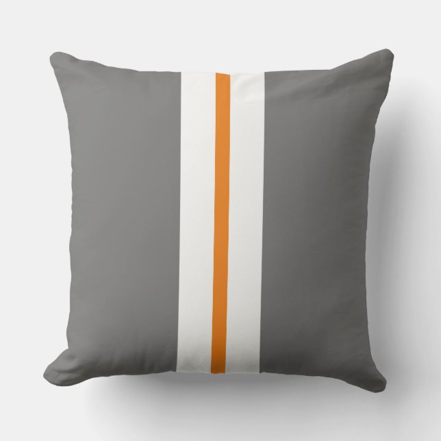 Coussin Fun Grey Slim Bright Orange White Racing Stripes (Recto)