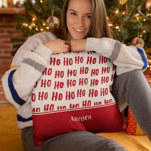 Coussin Fun Ho Ho Ho Texte Rouge Fête Motif Noël