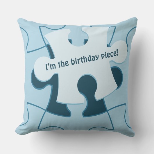 Coussin Fun Jigsaw Puzzle "I’m the birthday piece!" Blue (Recto)