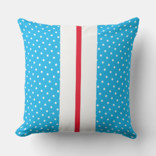 Coussin Fun Polk Dotted Sky Blue Red White Racing Stripes