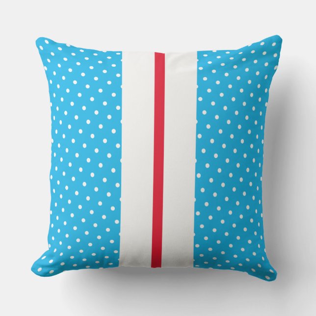 Coussin Fun Polk Dotted Sky Blue Red White Racing Stripes (Recto)