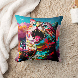 Coussin Fun Rainbow Cat et vin
