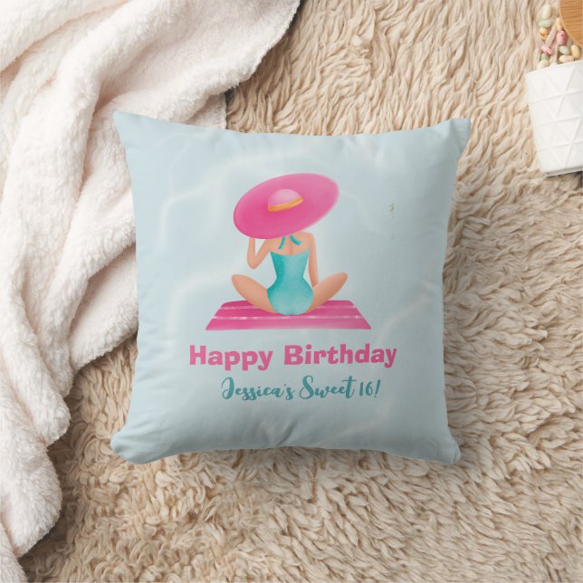Coussin Fun Summer Pool Party Watercolor Sweet 16 (Couverture)
