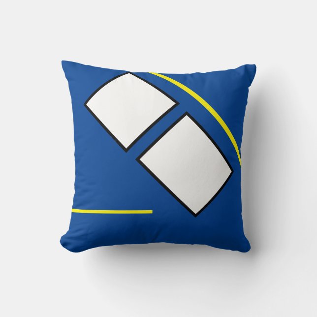 Coussin Funky Abstrait Art Bleu Jaune Blanc Noir (Recto)
