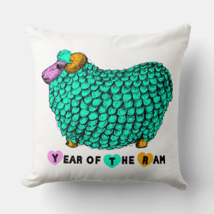 Coussin Funky Green Ram chinois Année Zodiac Carré P