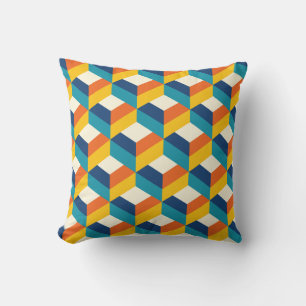 Coussin Funky Retro 80s 3D Cube géométrique Motif Design