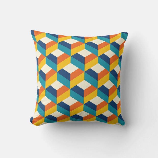 Coussin Funky Retro 80s 3D Cube géométrique Motif Design (Recto)