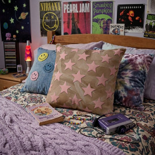 Coussin Funky Retro Abstrait Étoiles Roses Sur Mousseline 