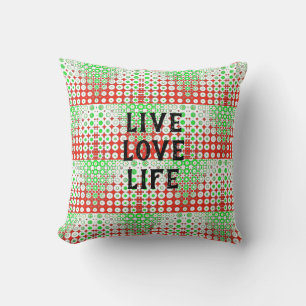 Coussin Funky Retro Green, Rouge, Motif, Fleurs,