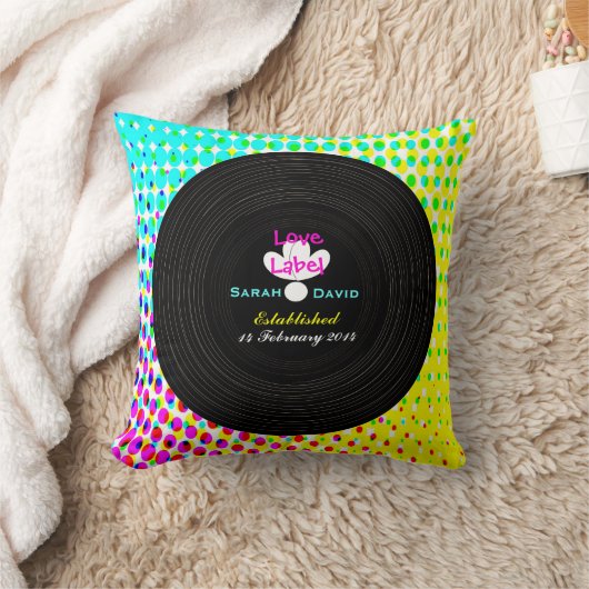 Coussin Funky Retro Vinyl Record Thème Mariage Cadeau (Couverture)