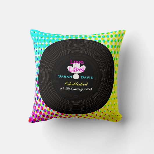 Coussin Funky Retro Vinyl Record Thème Mariage Cadeau (Verso)