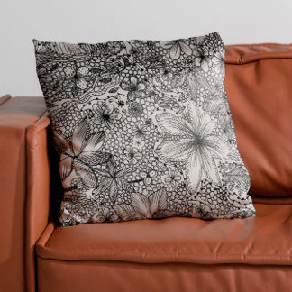 Coussin Funky Whimsical Floral noir & blanc