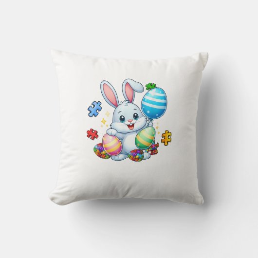 Coussin Funny Autism Awareness Puzzle Easter Bunny Eggs Ki (Recto)