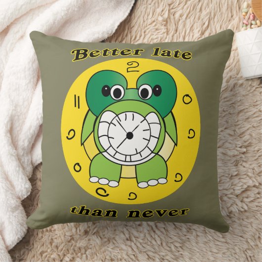 Coussin Funny "Better Late Than Never" Turtle Alarm Clock (Couverture)