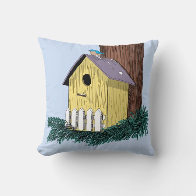Coussin Funny Bluebird sur Birdhouse (Recto)