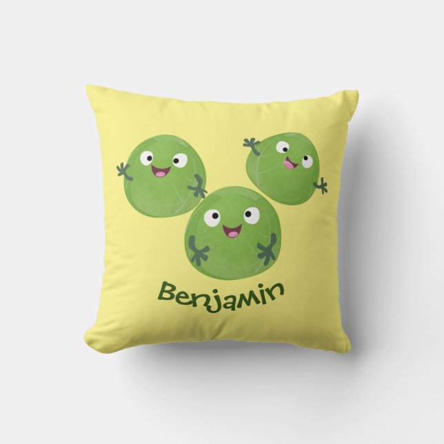Coussin Funny Brussels sprouts légumes caricature (Recto)