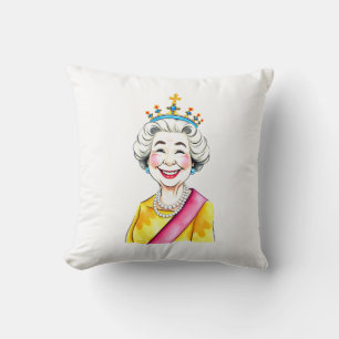 Coussin Funny Cartoon Queen Elizabeth II Royal Portrait