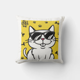 Coussin Funny Chat, Chat de dessin animé portant des lunet