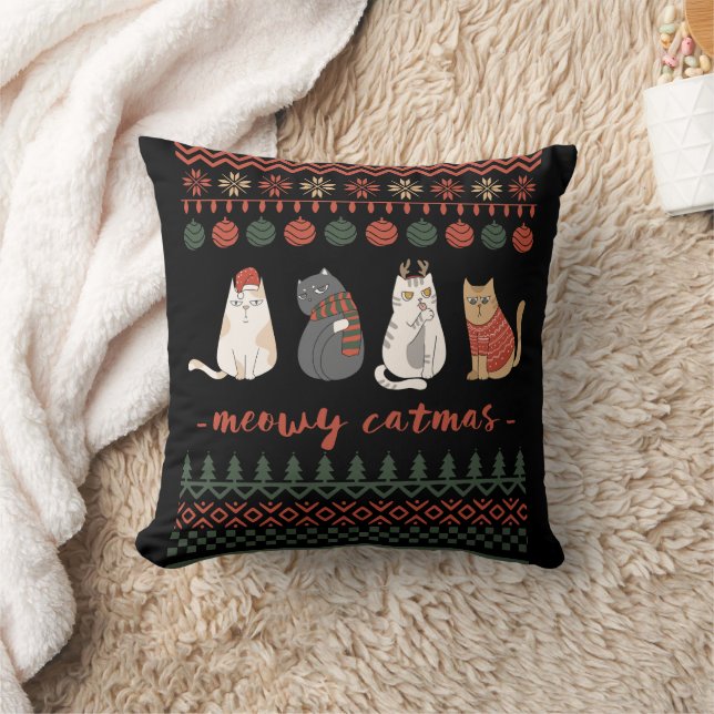 Coussin Funny Chat jeu de Noël - Chat Noël (Couverture)