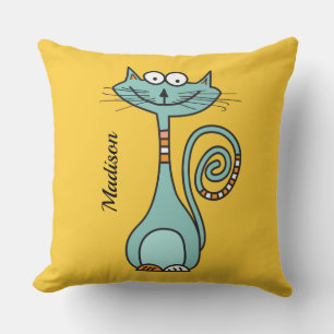 Coussin Funny Chat personnalisé nom et couleur lancer des